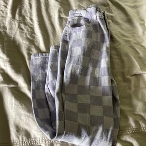 Purple Checkered Jeans High Waisted
